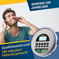 KLIM Nomad Hordozható CD Lejátszó Bluetooth - Hosszú Üzemidejű Discman Fülhallgatóval, CD-R/RW, MP3, TF Kártyaolvasó, FM Rádió - Autóba Ideá 6