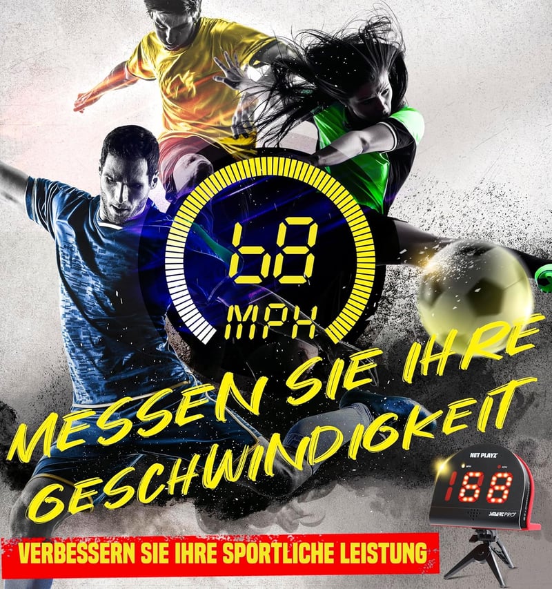 NET PLAYZ Futball Radar Sebességmérő - Edzőfelszerelés Sebességérzékelővel, Állítható Szögű Sporteszköz Futball, Golf, Baseball és Más Sport - Black, M