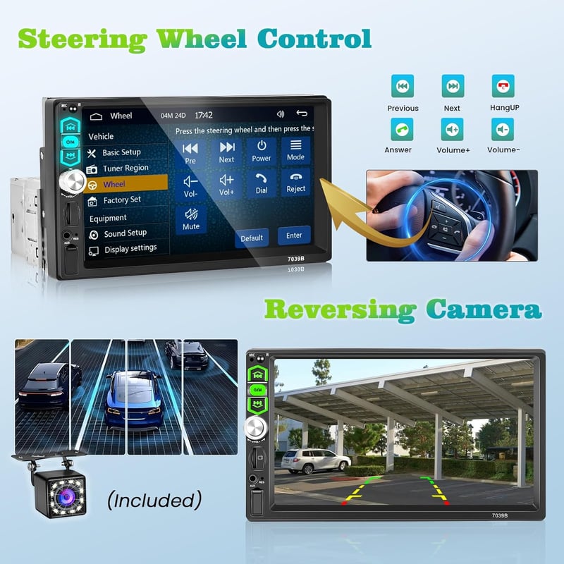 Hikity 1 DIN Autórádió 7" Érintőképernyővel - Vezetékes CarPlay, Android Auto, Bluetooth Kihangosító, Tolatókamera, FM Rádió
