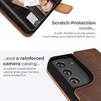 Samsung Galaxy S22 valódi bőr pénztárca tok, állvánnyal - barna 4
