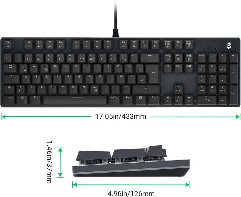 Black Shark RGB mechanikus gamer billentyűzet, kék kapcsolók, QWERTZ német kiosztás