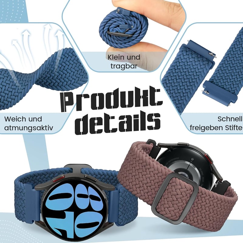 Samsung Galaxy Watch és Garmin órákhoz 20mm-es fonott nylon sportszíj