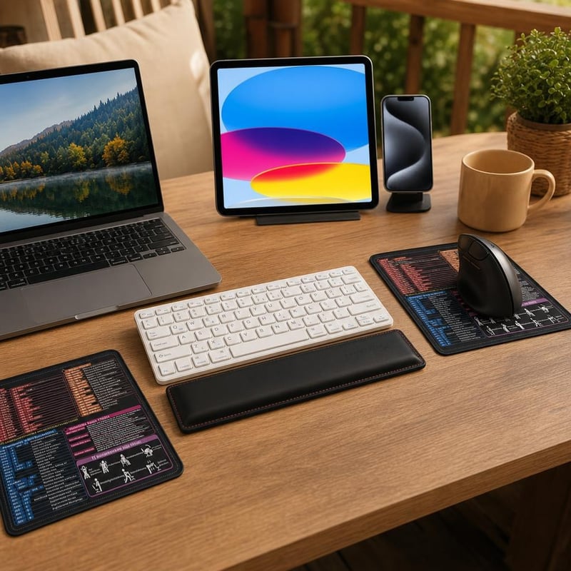 Set complet birou: Tastatură Bluetooth + Mouse wireless + 2 Mousepad-uri + Suport încheietură