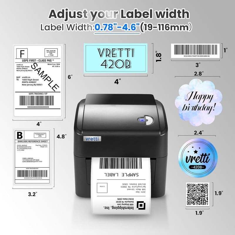 vretti WiFi 5G Címke Nyomtató 4x6 Hőnyomtató Szállítási Címkékhez Amazon Shopify Etsy eBay UPS DHL FedEx Kompatibilis