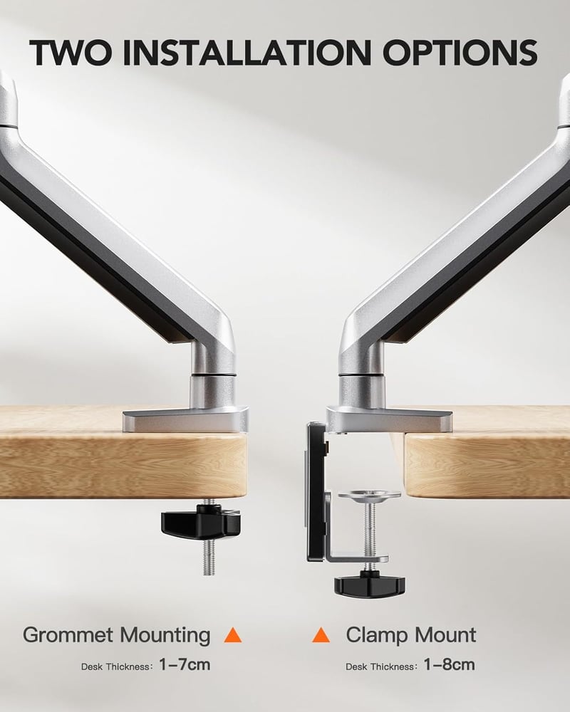 ErGear Monitortartó Kar 13-32" Képernyőkhöz - Gázrugós, 8kg Teherbírású, Dönthető, Forgatható, Ergonomikus VESA 75/100 Állvány, Ezüst