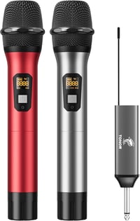 TONOR UHF Vezeték Nélküli Mikrofon Szett Karaoke DJ Esküvőhöz 60m Hatótáv - Grey & Red 1