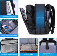 KINGSLONG 40L Kézipoggyász Hátizsák 19" Laptophoz - Bővíthető Vízlepergető Utazótáska USB Töltőporttal és 20L Vákuumtasakkal - Black - 46l - Pump Not Included 4