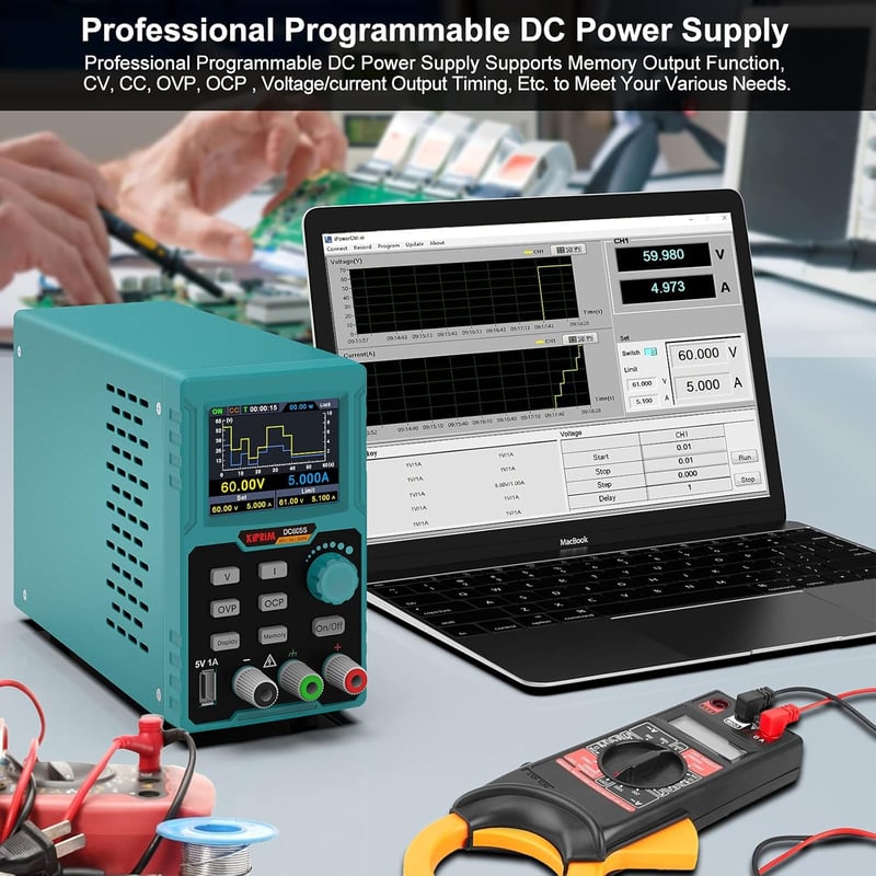 Kiprim DC605S Programozható Labortápegység 0-60V/0-5A, 4-Digites LED Kijelzővel, 300W, USB Porttal, 4 Memória Funkcióval, Túlfeszültség Véde
