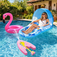 Ljetni set za bazen: 1x bazen sa sjenilom + 1x flamingo kolut + 1x daska za plivanje s prskalicom 1