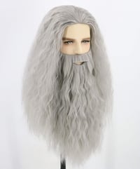 Topcosplay Varázsló Paróka és Szakáll Szett - Szürke/Fehér Hőálló Műhaj Gandalf Jelmez Farsangra, Halloweenre - Állítható Méret 54-60 cm 3