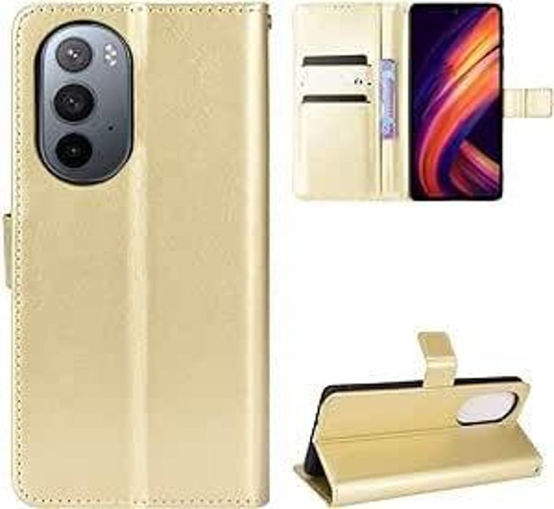 Motorola Edge 30 Ultra arany bőrtok kártyatartóval és állvánnyal - Moto Edge X30 5G kompatibilis