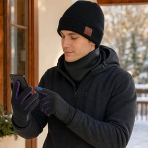 Set echipament alergare iarnă: mănuși touchscreen + căciulă Bluetooth + guler neopren