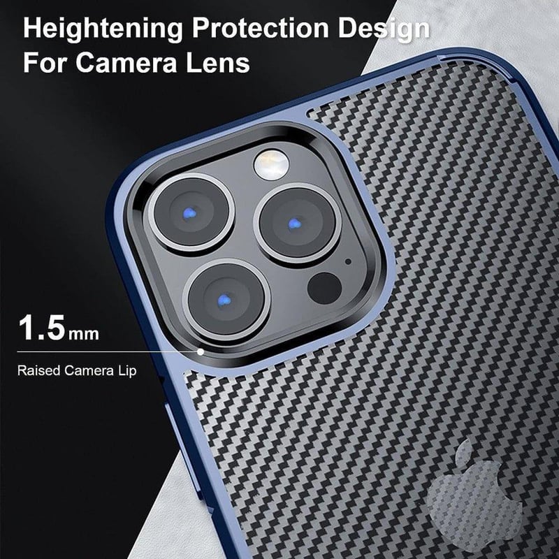 iPhone 13 Pro Max Átlátszó-Kék Szilikon Tok Szürke Csíkos Mintával