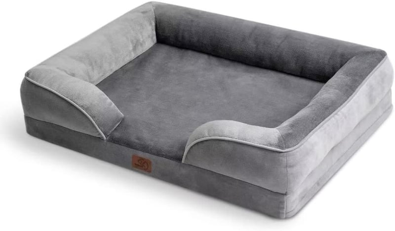 BEDSURE Ortopédikus Kutyaágy Közepes Kutyáknak, 89x63 cm, Tojástartó Habos Kutyakanapé, Mosható, Csúszásgátlós Kutyafekhely, Szürke