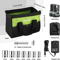 WORKPRO Elektromos Racsnis Kulcs Készlet, 12V, 55 Nm, 3/8" Méretű, LED Világítással, 2.0 Ah Akkumulátorral, 9 Dugókulccsal és Táskával 8