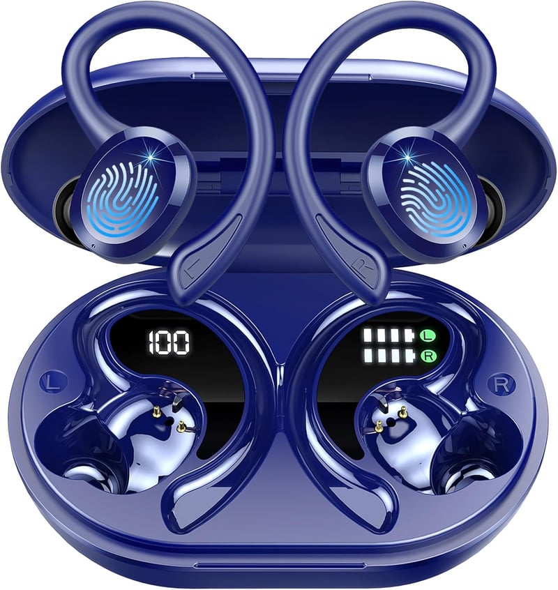 Rulefiss Bluetooth 5.3 sport fülhallgató, 48 órás akkuidő, kék, vízálló