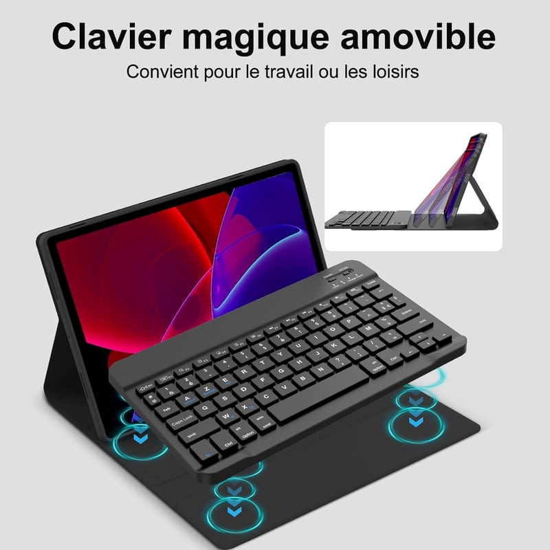 SENGBIRCH Bluetooth Billentyűzetes Tok Lenovo Tab P11 2 Gen 11.5" Tablethez - Levehető AZERTY Francia Billentyűzet, Védőtok, Fekete