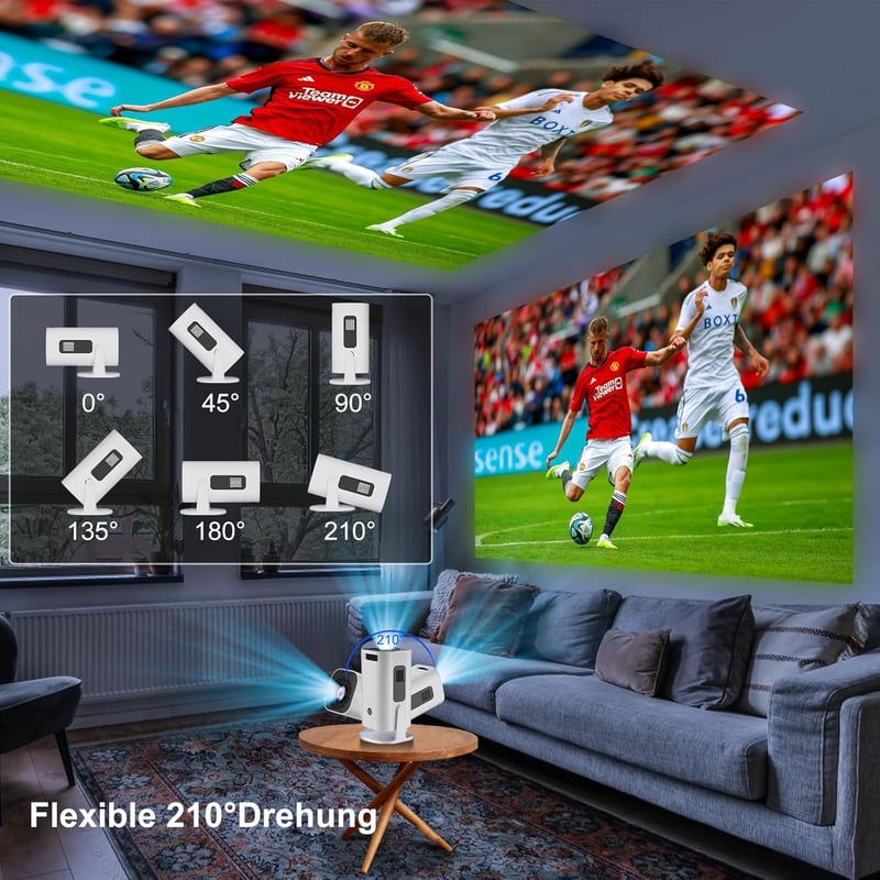 Eroshoo Mini Projektor 1080P Natív Felbontással - 4K Támogatás, 210° Forgatható, Android 11, WiFi 6, Bluetooth 5.2, Hordozható Házimozi Proj