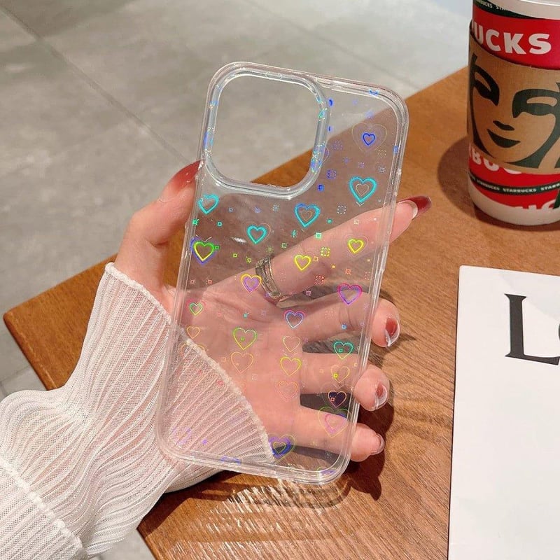 iPhone 13 Pro Max átlátszó, szívecskés szilikon védőtok, ütésálló