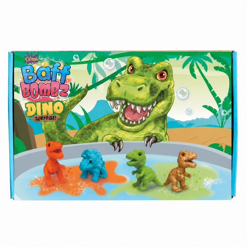 Simba Baff Bombz Dino Surprise prekvapivá súprava kúpeľových bômb so 4 figúrkami dinosaurov, 3 druhy farieb, 100 g, od 3 rokov