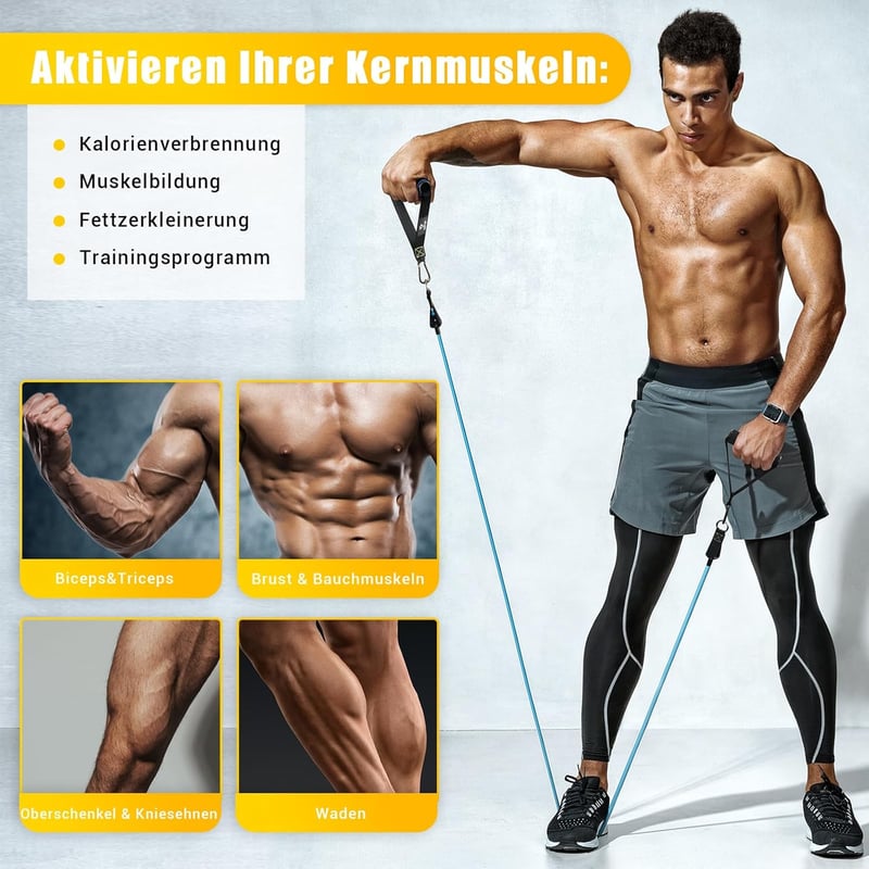 COFOF Ellenállás Gumiszalag Készlet 5 Színben - 150 lbs Erősítő Edzőszalag Szett Fogantyúval, Bokapánttal, Ajtórögzítővel - Pilates, Erőnlét