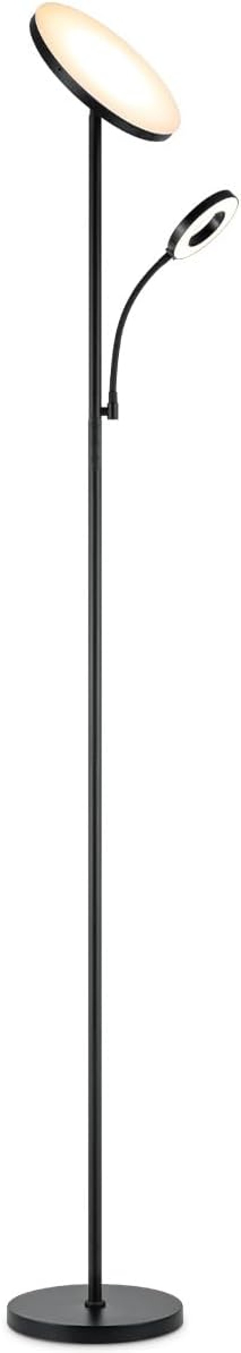 Home Sweet Home Modern LED Állólámpa Olvasólámpával - Fekete, Érintésvezérelt, Állítható Fényerő 2700K-6500K, 42W, 3636lm, 175cm Magas