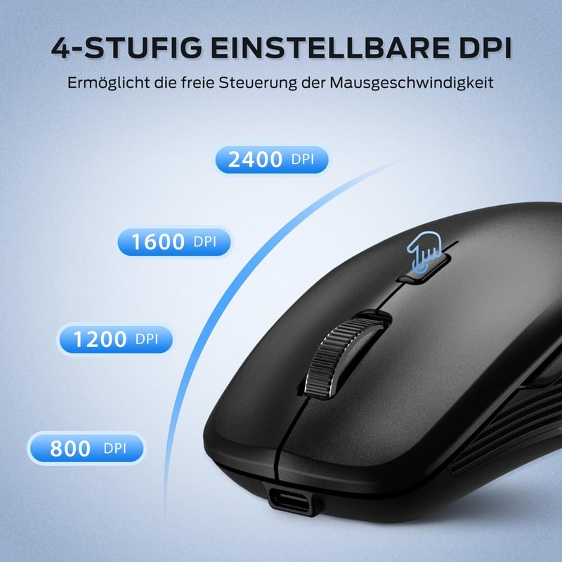 iClever Vezeték Nélküli Bluetooth Egér - Újratölthető, Csendes, 4 DPI Beállítással, USB-C, Windows/macOS/ChromeOS Kompatibilis