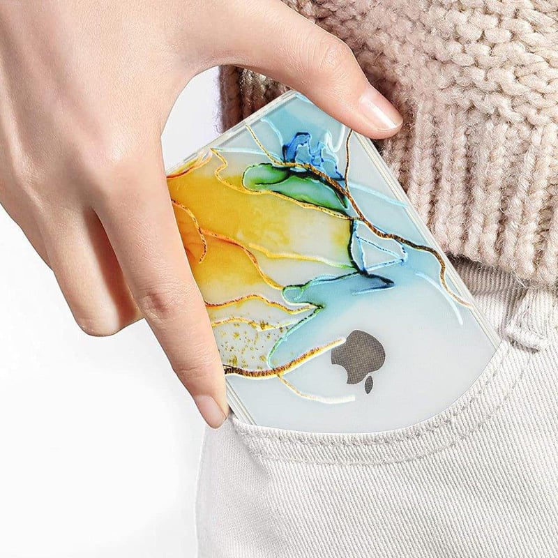 iPhone XR Művészi Márvány Mintás Ütésálló Tok - Fehér