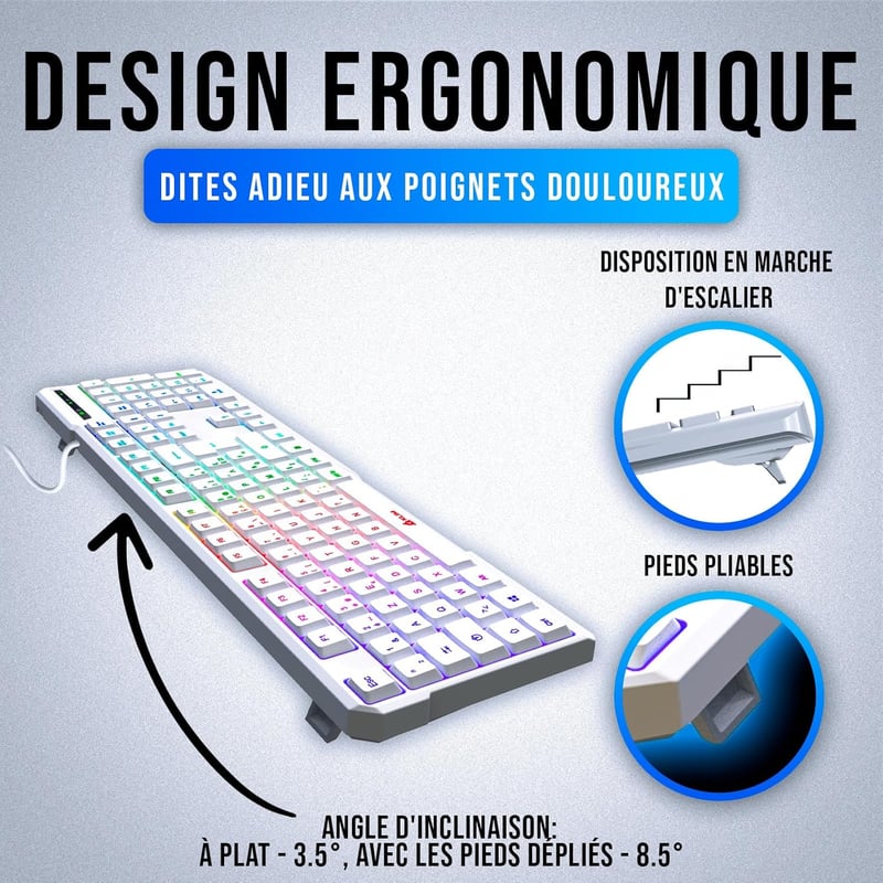KLIM Chroma vezetékes AZERTY billentyűzet RGB háttérvilágítással