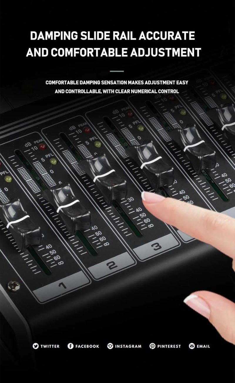 Weymic E-Series 8 csatornás professzionális keverőpult DJ-knek, stúdiófelvételhez, karaokéhoz - USB, XLR, 48V fantomtáp, Bluetooth