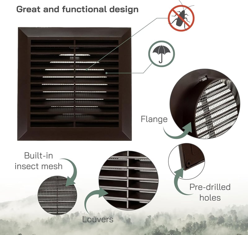 Vent Systems 100mm Kültéri Szellőzőrács 2db - Fürdőszobai Elszívó Fedél - Rovar, Madár és Rágcsálóvédelem - Barna Műanyag Szellőzőnyílás 10c