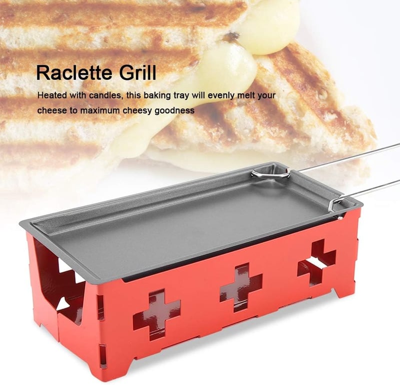 Piros Mini Raclette Sajtolvasztó Készlet Pálcikákkal, Hordozható