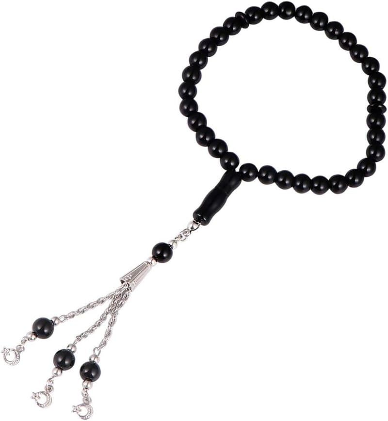 Fekete üveg muszlim imafüzér 33 gyönggyel - Iszlám tasbih karkötő