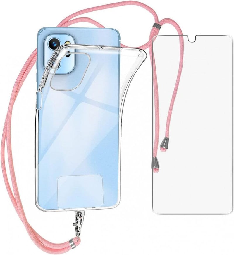 UMIDIGI A13 Rózsaszín Szilikon Tok Nyakpánttal és Képernyővédővel