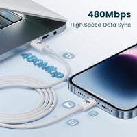 RAMPOW Apple MFi USB-C Lightning kábel, gyorstöltés iPhone 14/13/12-höz - 1m, fehér 6