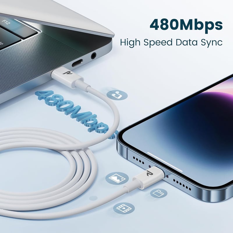RAMPOW Apple MFi USB-C Lightning kábel, gyorstöltés iPhone 14/13/12-höz - 1m, fehér