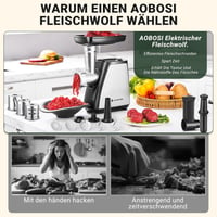 AAOBOSI 4 az 1-ben Elektromos Húsdaráló 2800W - Rozsdamentes Acél Húsőrlő 3 Tárcsával, Kolbásztöltővel, Otthoni Használatra 4