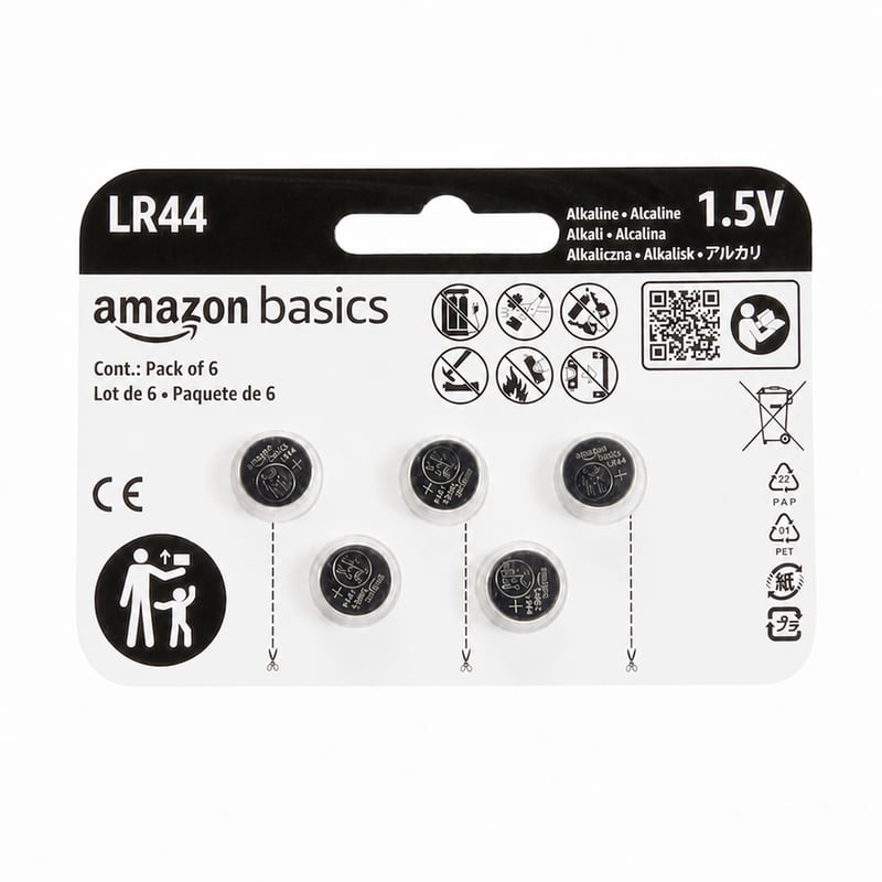 Baterii tip pastilă alcaline Amazon Basics LR44, 1,5V, fără mercur, durată lungă de viață – stoc parțial – set de 5 bucăți