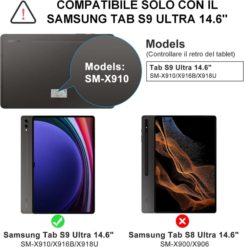 FOGARI Bluetooth Billentyűzet Samsung Galaxy Tab S9 Ultra 5G 14,6" Tablethez - Levehető Mágneses Tok 7 Színű Háttérvilágítással, Fekete