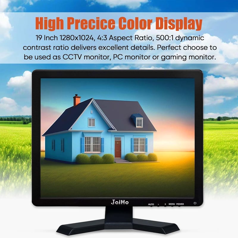 JaiHo 19" IPS Monitor Beépített Hangszórókkal - HD 1280x1024 Felbontás, HDMI Csatlakozás, PC/TV/CCTV/Raspberry Pi Kompatibilis, Távirányítóval