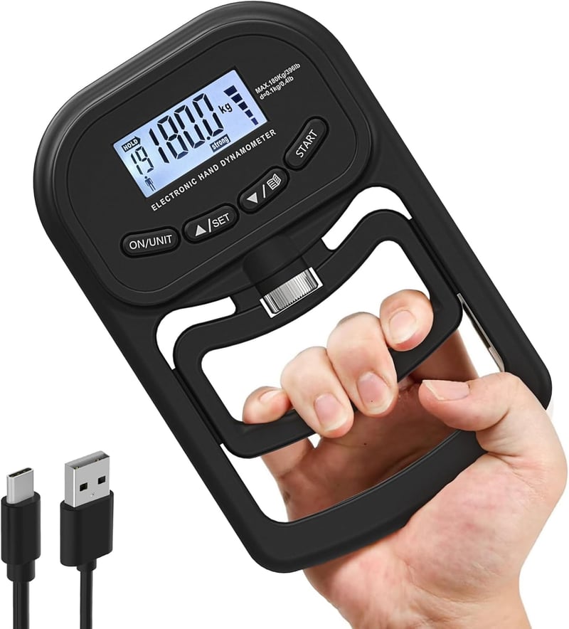 180 kg Digitális Kézierő Mérő, Újratölthető Elektronikus Dinamométer LCD Kijelzővel