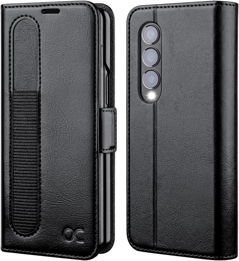 Samsung Galaxy Z Fold 4 5G OCASE bőrtok S Pen tartóval, RFID védelemmel - Fekete