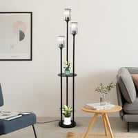 Rayofly Modern Állólámpa Nappaliba - 3 Izzós Fekete Állólámpa Polcokkal, Kristály Üveg Lámpaburával és Lábkapcsolóval Hálószobába, Irodába 3