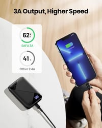 EAFU 10000mAh Hordozható Gyorstöltő Powerbank, 3A USB-C Külső Akkumulátor iPhone 15-14-13-12-11, Samsung Galaxy S22-S21, Google Pixel, LG Te 10