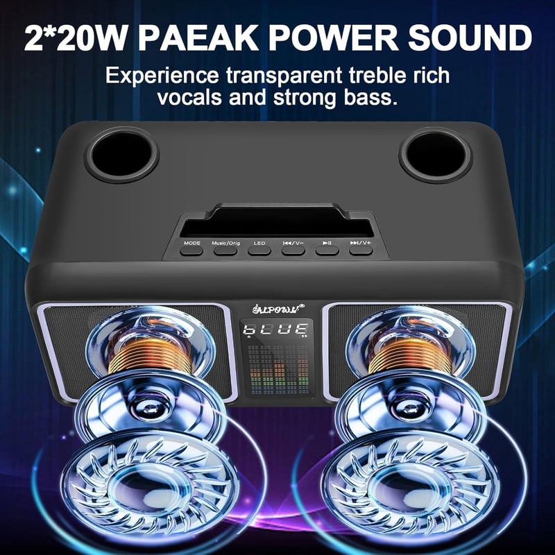 ALPOWL AL001 Karaoke Gép 2 Vezeték Nélküli UHF Mikrofonnal - Hordozható Bluetooth Hangszóró LED Fényekkel Otthoni Partikhoz, Esküvőkre