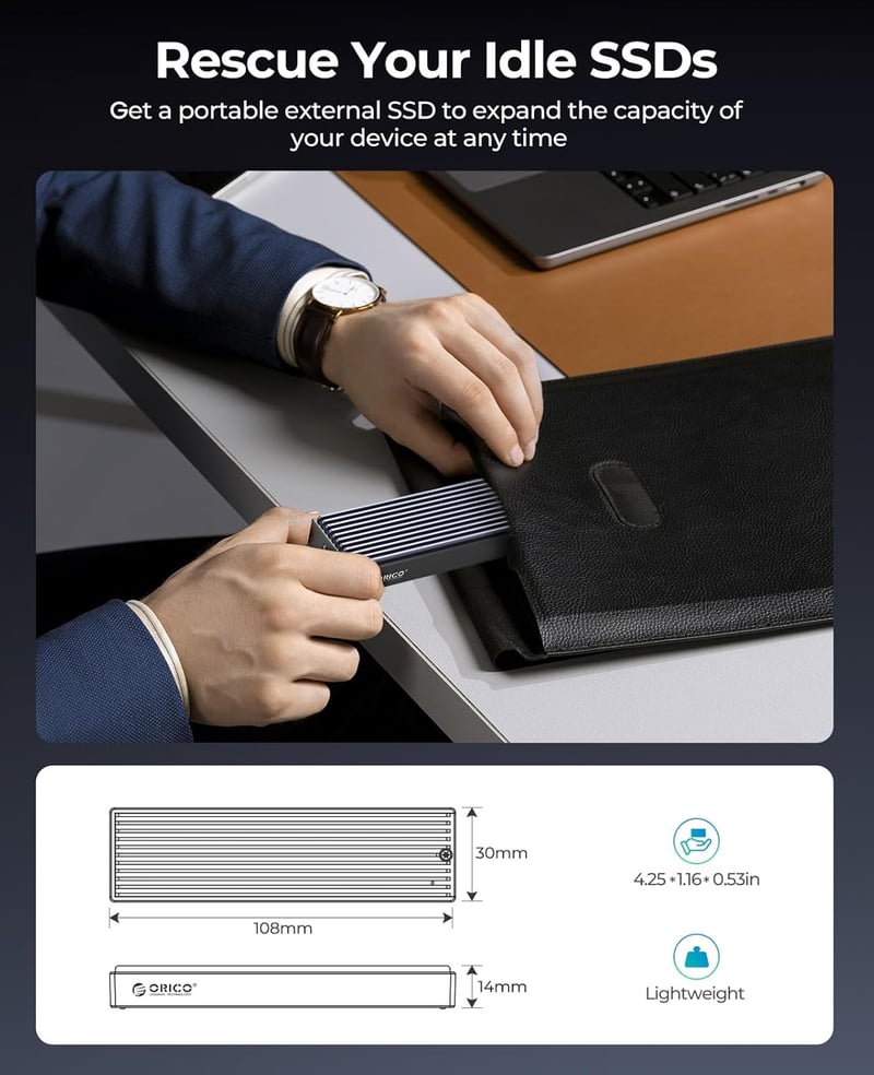 ORICO M.2 NVMe SSD külső ház USB-C 10Gbps, PCIe kompatibilis, 2230-2280 méretekhez