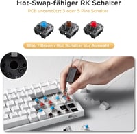 RK ROYAL KLUDGE RK84-DE 75% Kompakt Mechanikus Gamer Billentyűzet, TKL, Kék Kapcsolók, RGB Háttérvilágítás, Bluetooth, 2.4 GHz, Mac és Windo 4