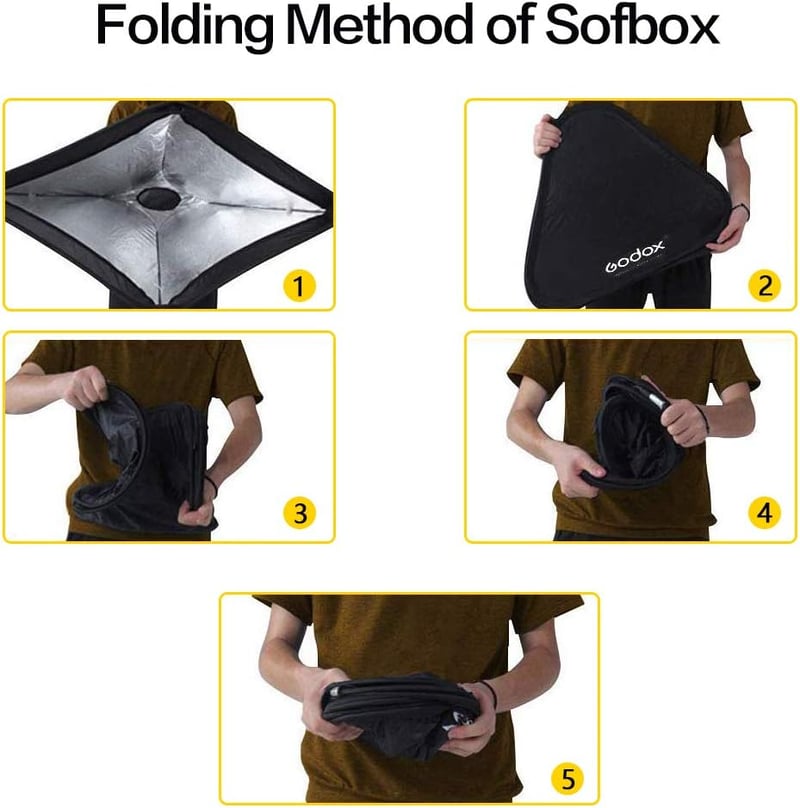 Godox 80x80 cm Összecsukható Univerzális Softbox S-típusú Speedlite Tartóval - Bowens Rögzítésű Vakuhoz, Állítható Irányú Fényformáló Stúdió