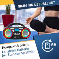 KLIM B3 Hordozható CD Lejátszó - Bluetooth, FM Rádió, MP3, USB, RGB LED - Újratölthető Boombox Digitális EQ-val - Kompakt Sztereó Hangzás 5