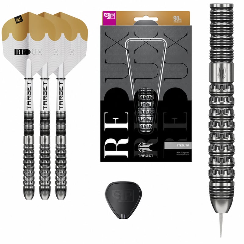 Target Darts Redux 90% Wolfram Swiss Point Acélhegyű Darts Szett Barrel 03 24g Arany DX — 1 db nyíl hiányzik (állapot: lásd a 2. képet)